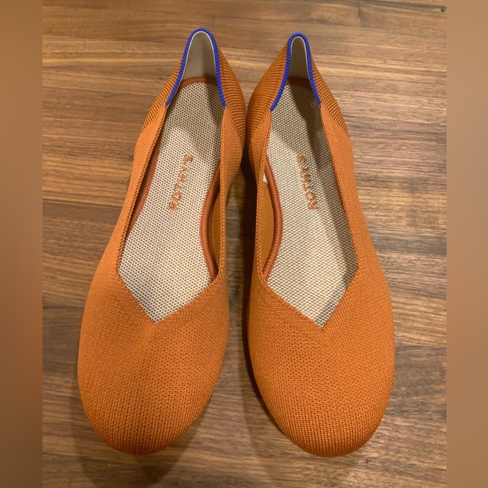 Rothy's Orange Flats with Blue Trim